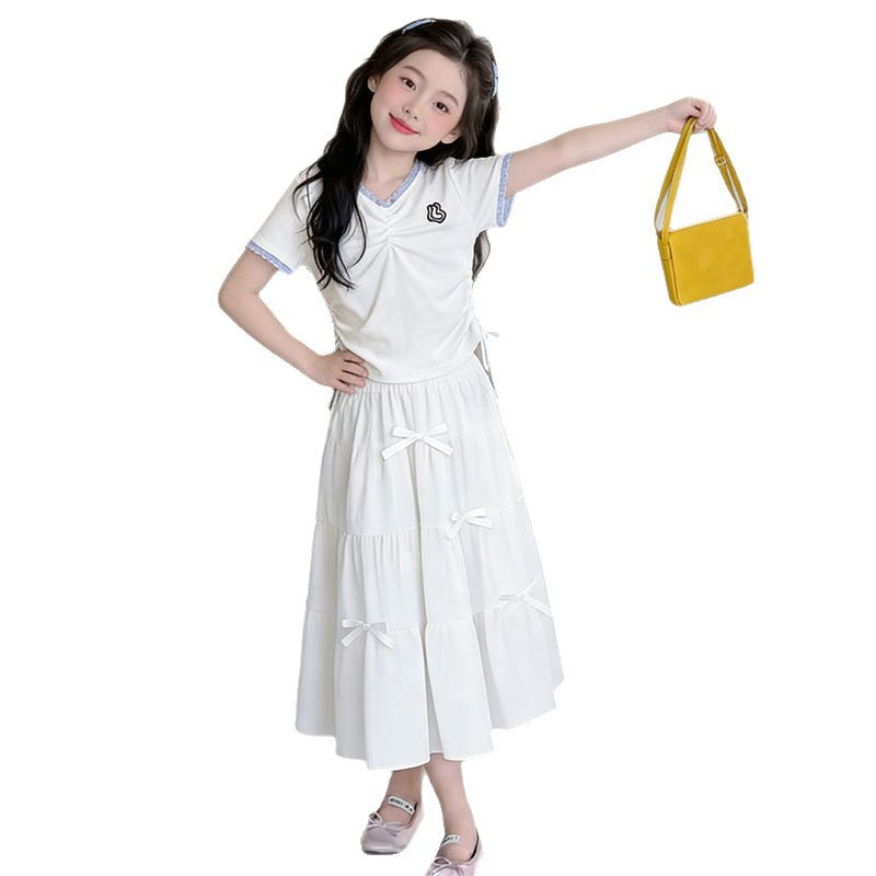 Girls Bow T-Shirt & Pleated Skirt Set – Cute Kids Outfit Nepal | Tudoholic