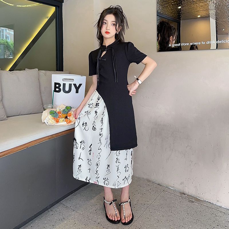 Girls Chinese Style Buckle Skirt Two-Piece Set – Traditional Kids Fashion Nepal | Tudoholic
