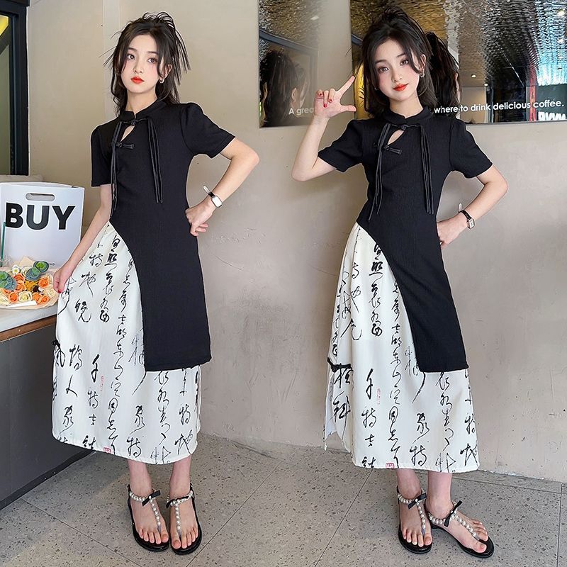 Girls Chinese Style Buckle Skirt Two-Piece Set – Traditional Kids Fashion Nepal | Tudoholic
