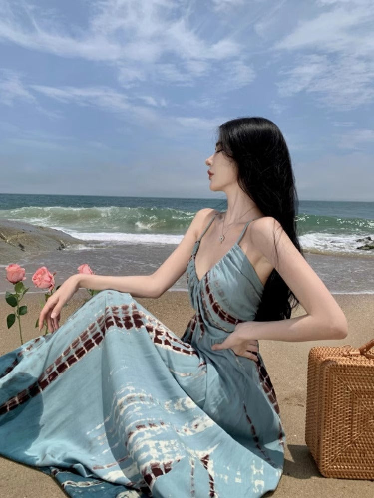 Women Seaside Travel Maxi Dress Summer French Style