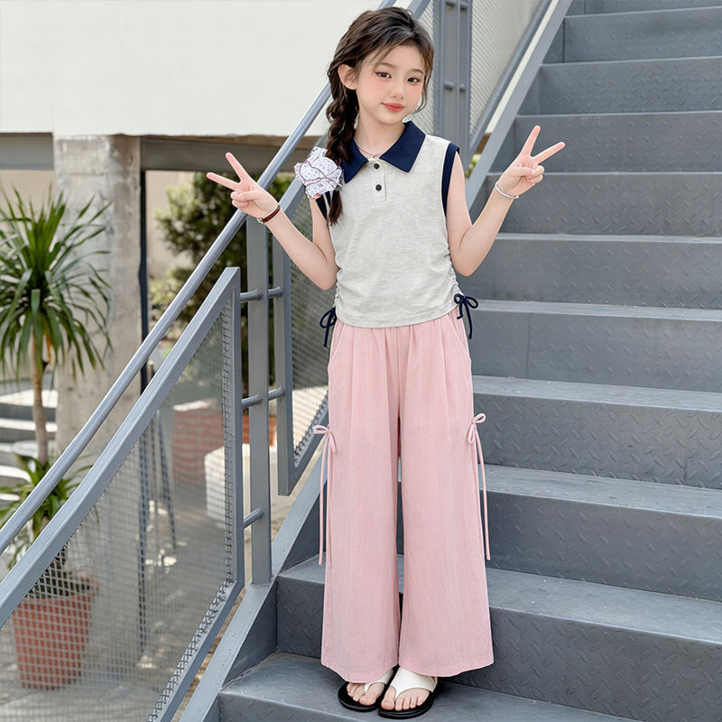 Girls Polo Collar Overalls Two-Piece Set – Smart Kids Outfit Nepal | Tudoholic