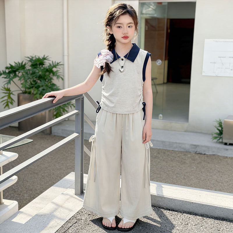 Girls Polo Collar Overalls Two-Piece Set – Smart Kids Outfit Nepal | Tudoholic