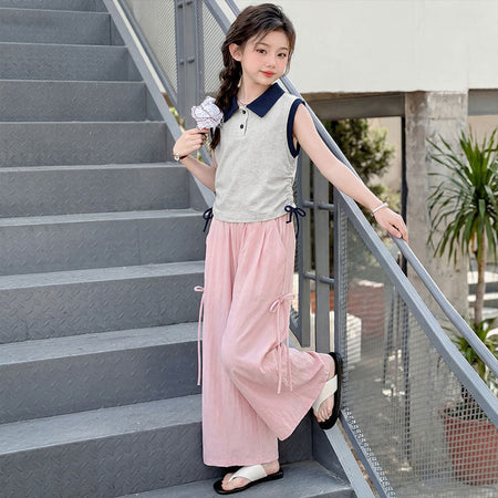 Girls Polo Collar Overalls Two-Piece Set – Smart Kids Outfit Nepal | Tudoholic
