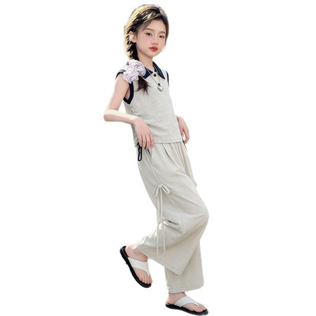 Girls Polo Collar Overalls Two-Piece Set – Smart Kids Outfit Nepal | Tudoholic