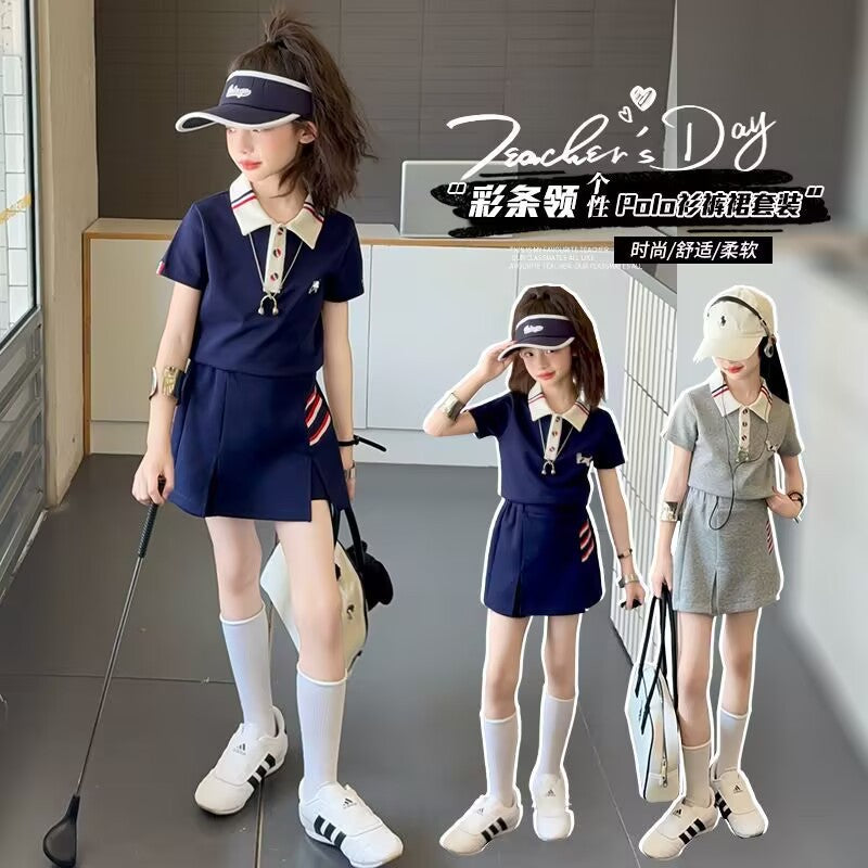 Girls Stripe Short Sleeve Top & Skirt Set – Casual Kids Fashion Nepal | Tudoholic