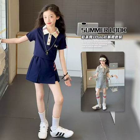 Girls Stripe Short Sleeve Top & Skirt Set – Casual Kids Fashion Nepal | Tudoholic