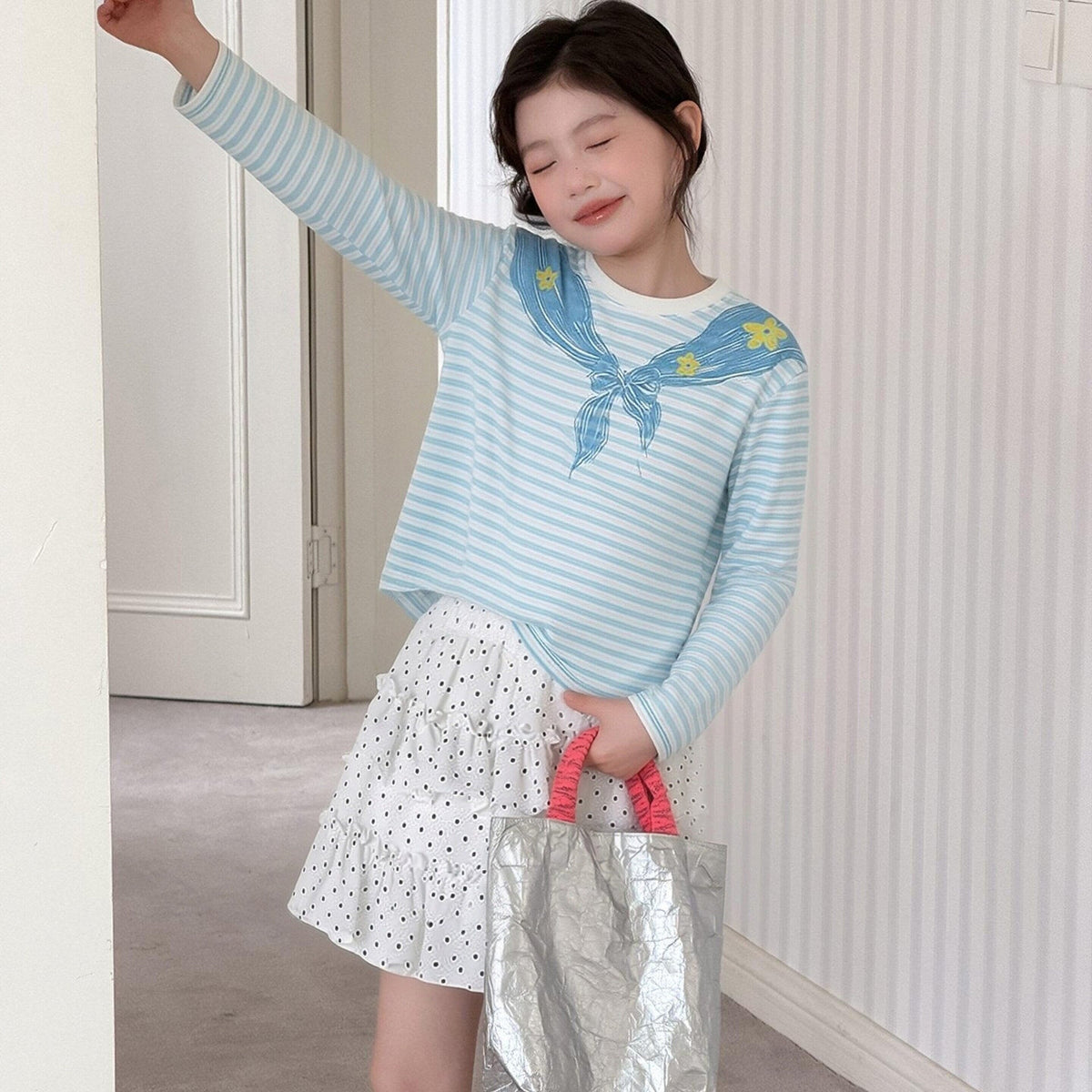 Girls Striped Fake Two-Piece Skirt Set – Trendy Kids Fashion Nepal | Tudoholic