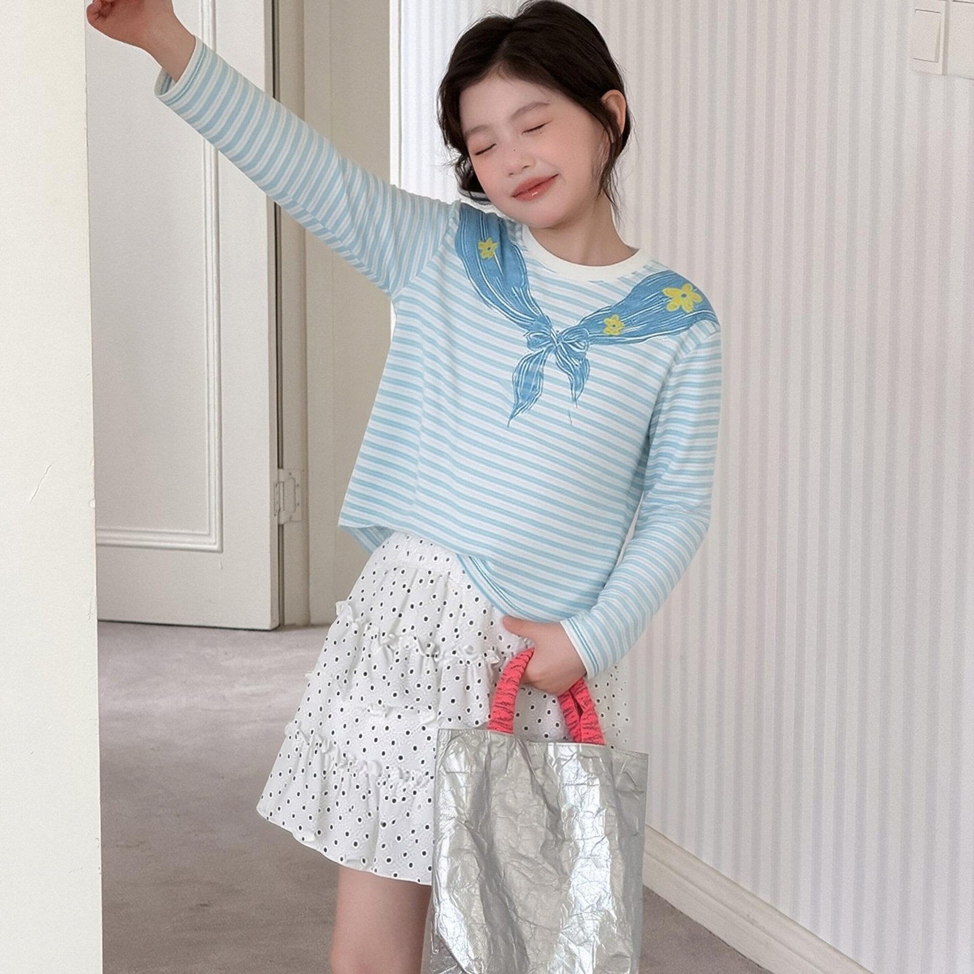 Girls Striped Fake Two-Piece Skirt Set – Trendy Kids Fashion Nepal | Tudoholic