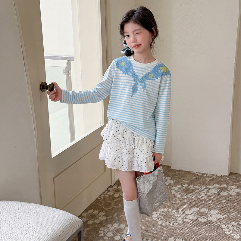 Girls Striped Fake Two-Piece Skirt Set – Trendy Kids Fashion Nepal | Tudoholic