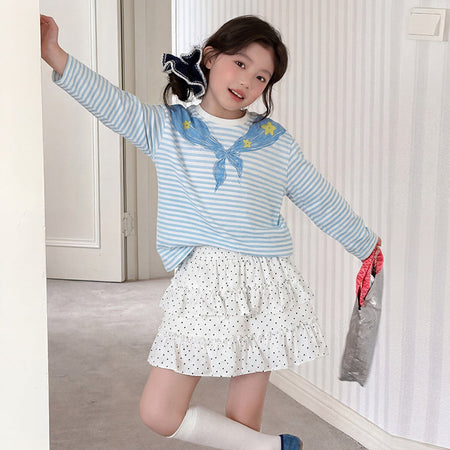 Girls Striped Fake Two-Piece Skirt Set – Trendy Kids Fashion Nepal | Tudoholic
