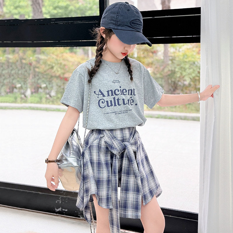 Girls Letter Print T-Shirt & Skirt Set – Korean Kids Outfit Nepal | Tudoholic