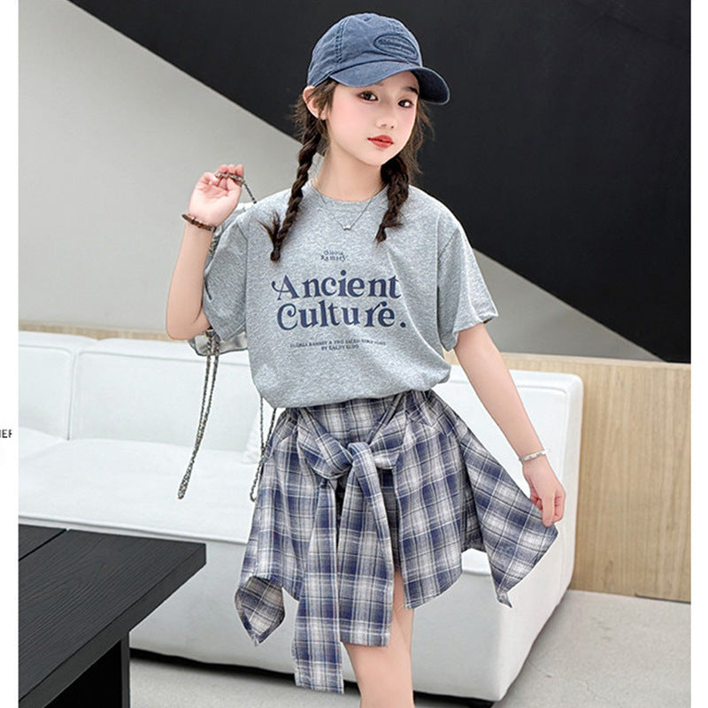 Girls Letter Print T-Shirt & Skirt Set – Korean Kids Outfit Nepal | Tudoholic