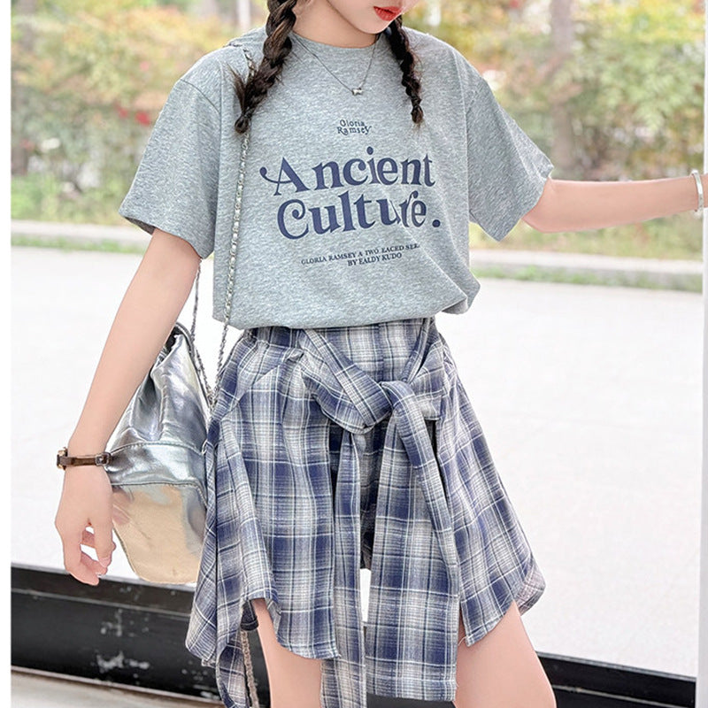 Girls Letter Print T-Shirt & Skirt Set – Korean Kids Outfit Nepal | Tudoholic
