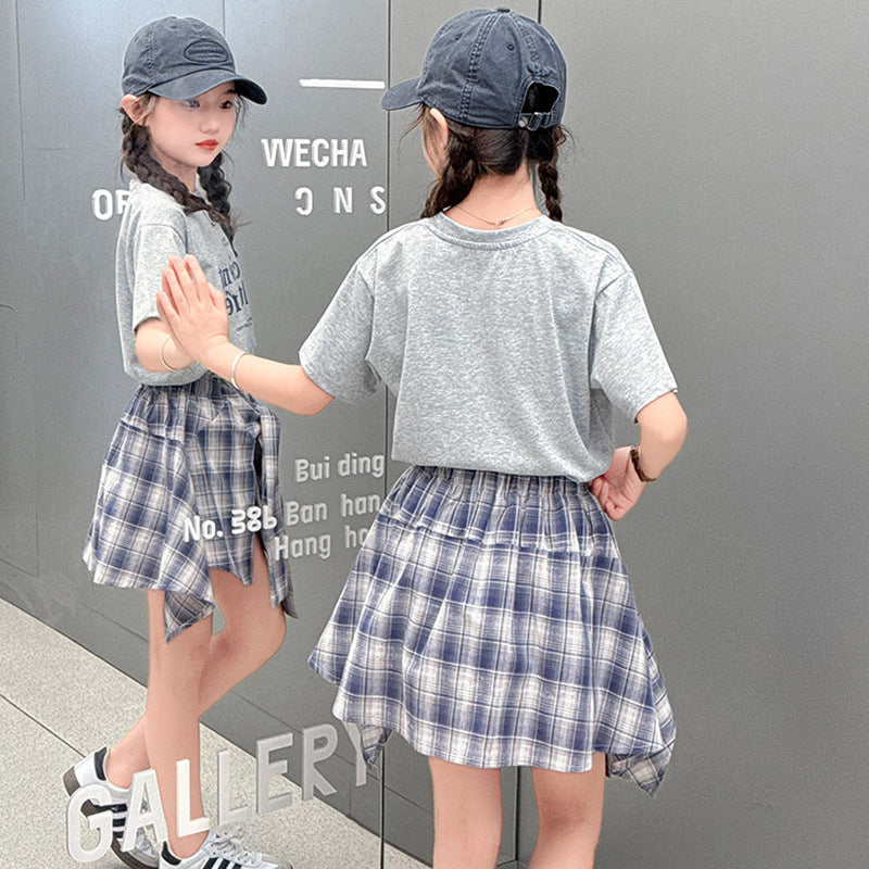 Girls Letter Print T-Shirt & Skirt Set – Korean Kids Outfit Nepal | Tudoholic