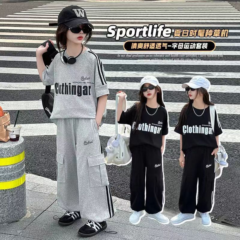 Girls Letter Print Overalls & T-Shirt Set – Street Style Kids Clothes Nepal | Tudoholic