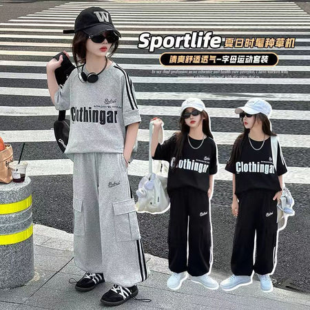 Girls Letter Print Overalls & T-Shirt Set – Street Style Kids Clothes Nepal | Tudoholic