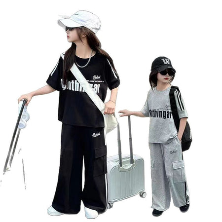 Girls Letter Print Overalls & T-Shirt Set – Street Style Kids Clothes Nepal | Tudoholic
