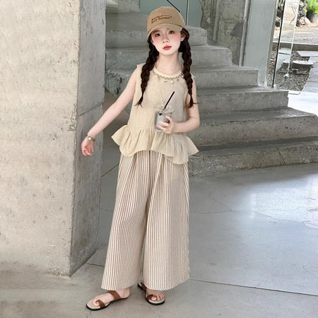 Girls Ruffled Vest Top Two-Piece Set – Feminine Kids Outfit Nepal | Tudoholic