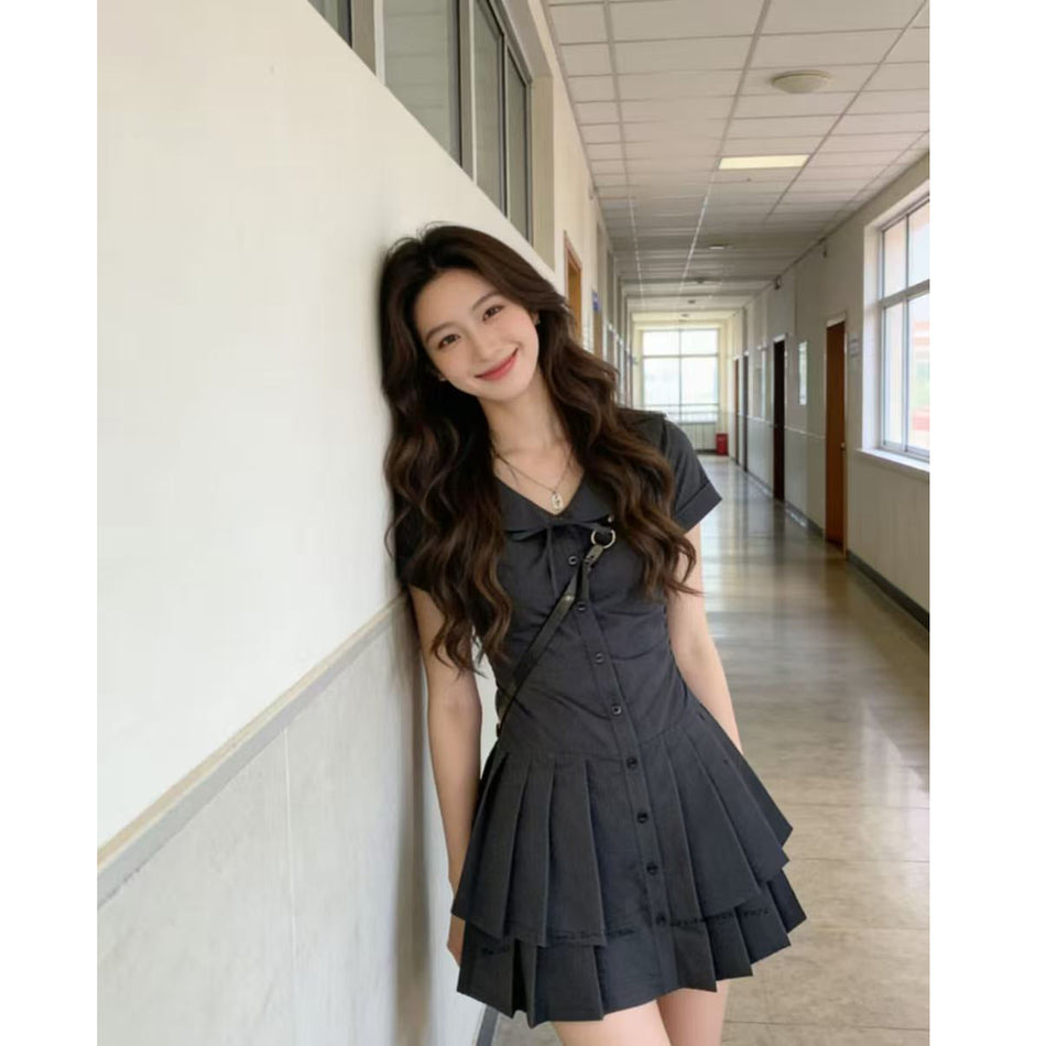 Plus Size Slim Fit Pleated Shirt Dress for Women Summer