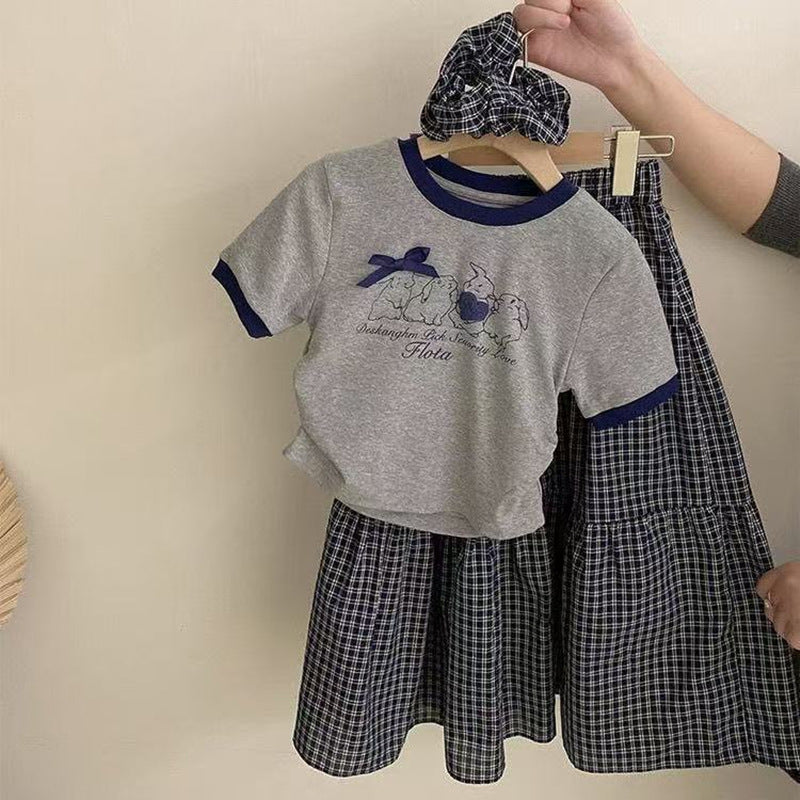 Girls Cartoon Bow T-Shirt & Skirt Set – Playful Kids Fashion Nepal | Tudoholic