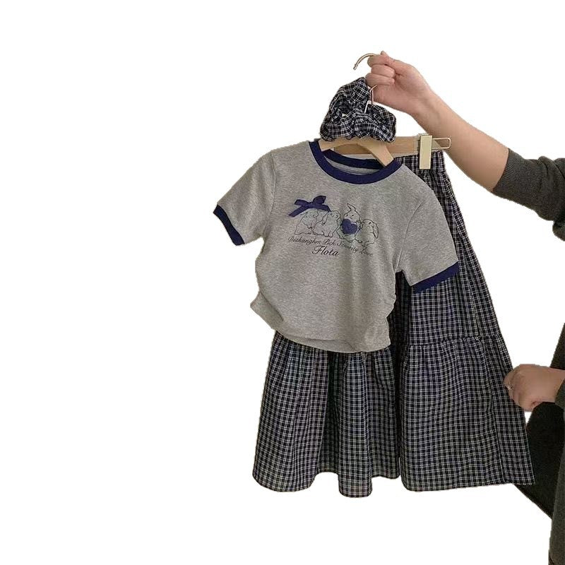 Girls Cartoon Bow T-Shirt & Skirt Set – Playful Kids Fashion Nepal | Tudoholic