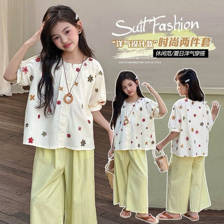 Girls T-Shirt & Wide Leg Pants Two-Piece Set – Casual Kids Outfit Nepal | Tudoholic