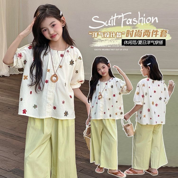 Girls T-Shirt & Wide Leg Pants Two-Piece Set – Casual Kids Outfit Nepal | Tudoholic
