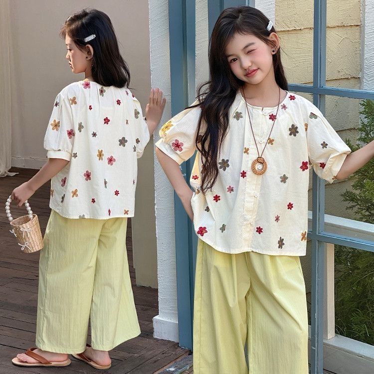 Girls T-Shirt & Wide Leg Pants Two-Piece Set – Casual Kids Outfit Nepal | Tudoholic