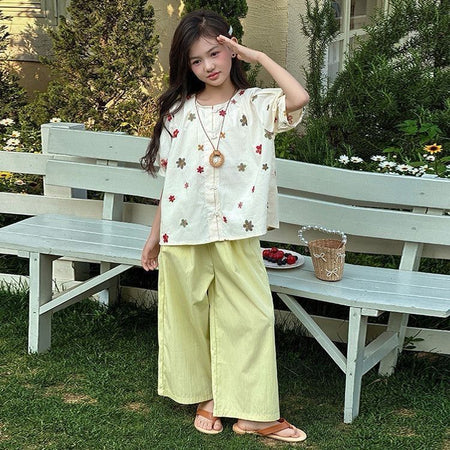 Girls T-Shirt & Wide Leg Pants Two-Piece Set – Casual Kids Outfit Nepal | Tudoholic