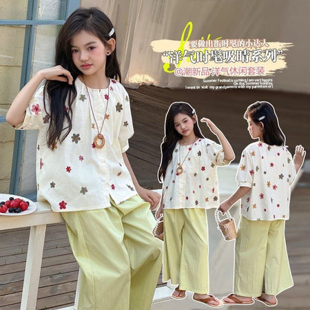 Girls T-Shirt & Wide Leg Pants Two-Piece Set – Casual Kids Outfit Nepal | Tudoholic
