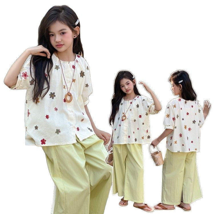 Girls T-Shirt & Wide Leg Pants Two-Piece Set – Casual Kids Outfit Nepal | Tudoholic