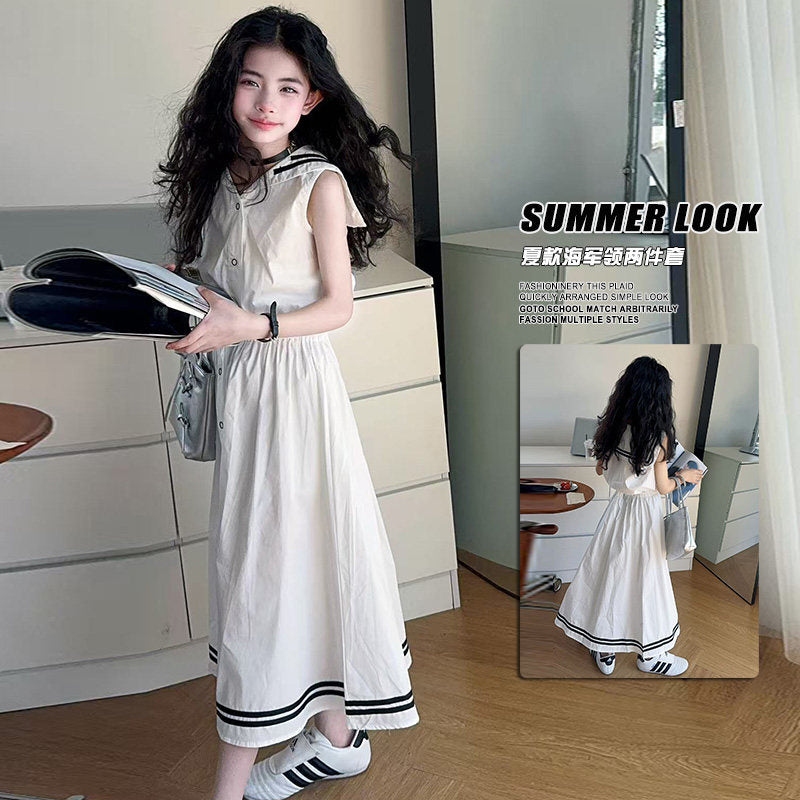 Girls Lapel Collar Top & Skirt Set – Elegant Kids Fashion Nepal | Tudoholic