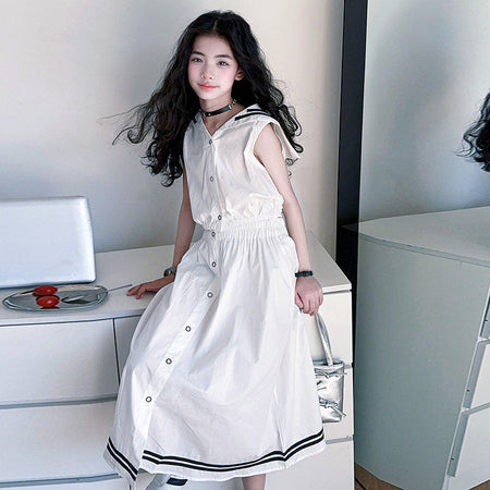Girls Lapel Collar Top & Skirt Set – Elegant Kids Fashion Nepal | Tudoholic
