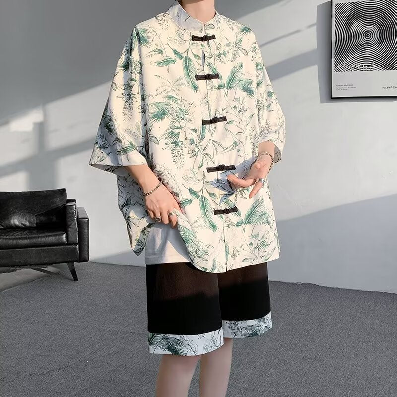 Men’s Chinese Style Stand Collar Summer Shirt