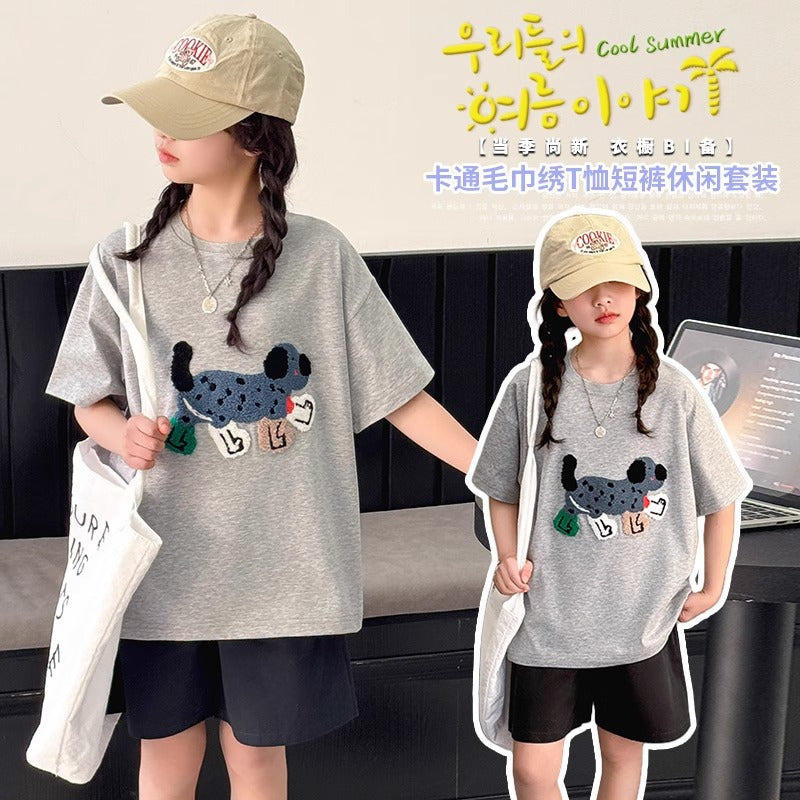 Girls Cartoon Dog Print T-Shirt & Shorts Set – Fun Kids Fashion Nepal | Tudoholic