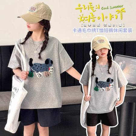 Girls Cartoon Dog Print T-Shirt & Shorts Set – Fun Kids Fashion Nepal | Tudoholic
