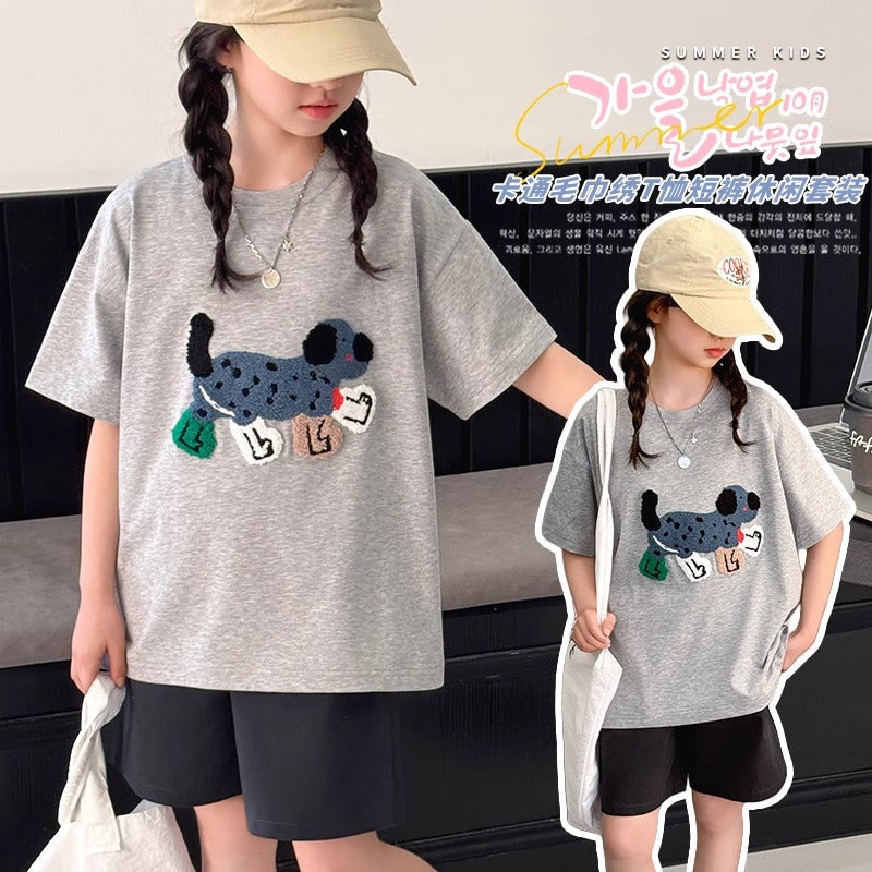 Girls Cartoon Dog Print T-Shirt & Shorts Set – Fun Kids Fashion Nepal | Tudoholic