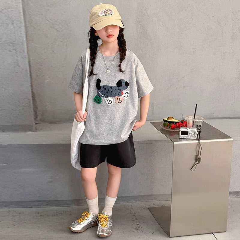 Girls Cartoon Dog Print T-Shirt & Shorts Set – Fun Kids Fashion Nepal | Tudoholic