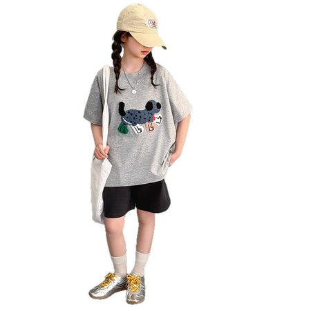 Girls Cartoon Dog Print T-Shirt & Shorts Set – Fun Kids Fashion Nepal | Tudoholic