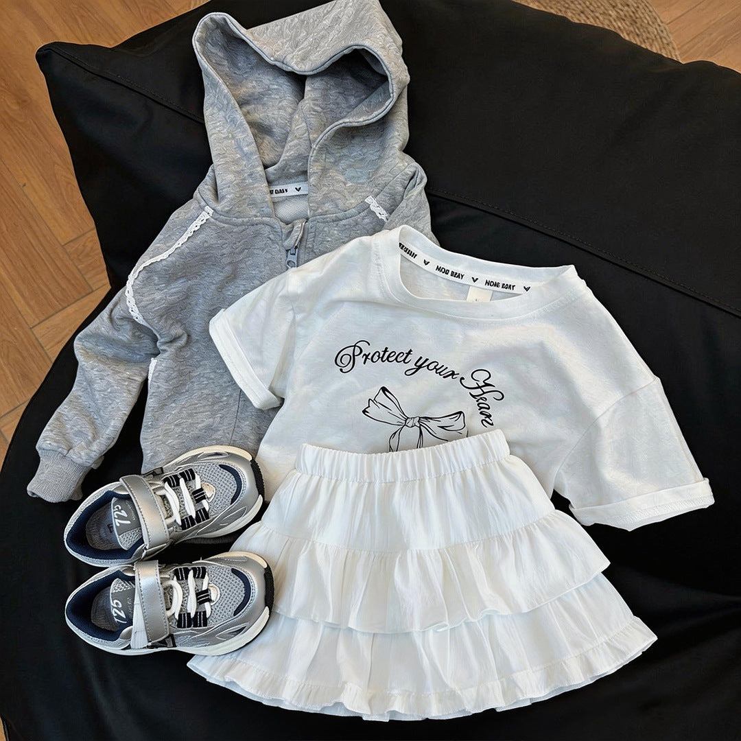 Girls Bow T-Shirt & Skirt Two-Piece Set – Sweet Kids Outfit Nepal | Tudoholic