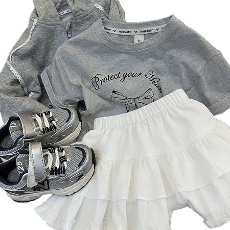 Girls Bow T-Shirt & Skirt Two-Piece Set – Sweet Kids Outfit Nepal | Tudoholic