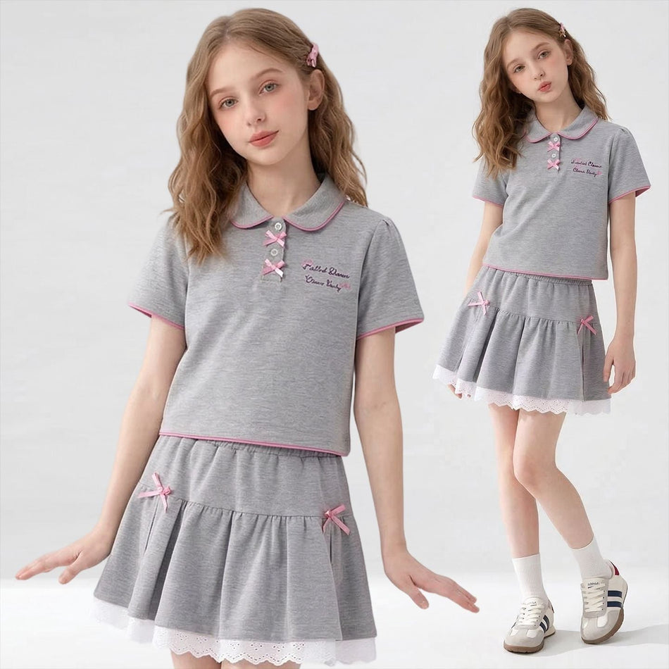 Girls Lace Bow T-Shirt & Skirt Set – Cute Kids Clothes Nepal | Tudoholic
