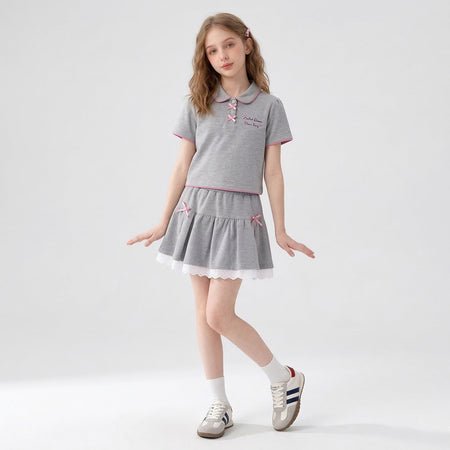 Girls Lace Bow T-Shirt & Skirt Set – Cute Kids Clothes Nepal | Tudoholic