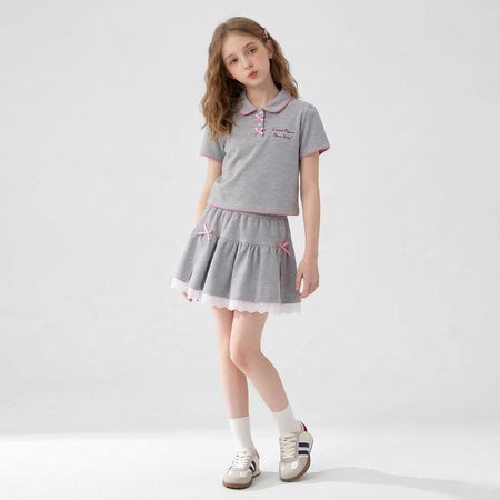 Girls Lace Bow T-Shirt & Skirt Set – Cute Kids Clothes Nepal | Tudoholic