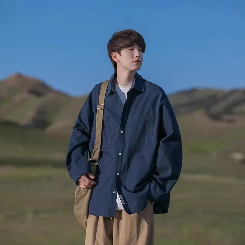 Men’s Japanese Style Workwear Long Sleeve Shirt