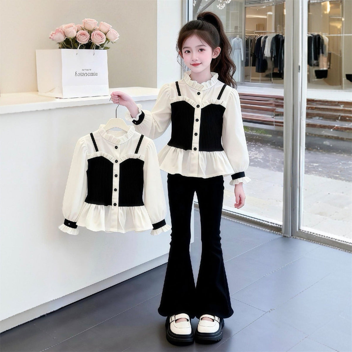 Girls Sling Shirt Spring Two-Piece Set – Stylish Kids Outfit Nepal | Tudoholic
