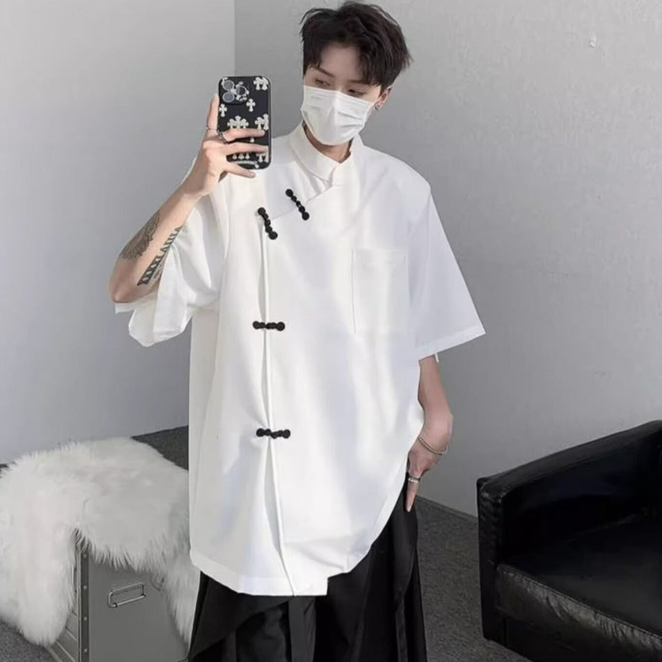 Men’s Chinese Style Buckle Summer Short Sleeve Shirt
