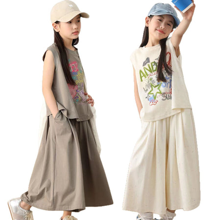 Girls Sleeveless Print Summer Two-Piece Set – Light Kids Fashion Nepal | Tudoholic