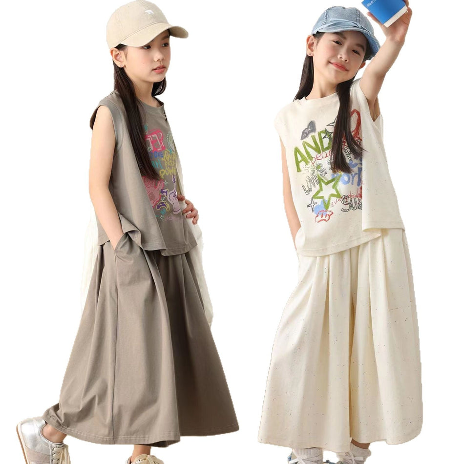 Girls Sleeveless Print Summer Two-Piece Set – Light Kids Fashion Nepal | Tudoholic