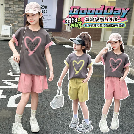 Girls Heart Print T-Shirt & Shorts Set – Cute Summer Kids Clothes Nepal | Tudoholic